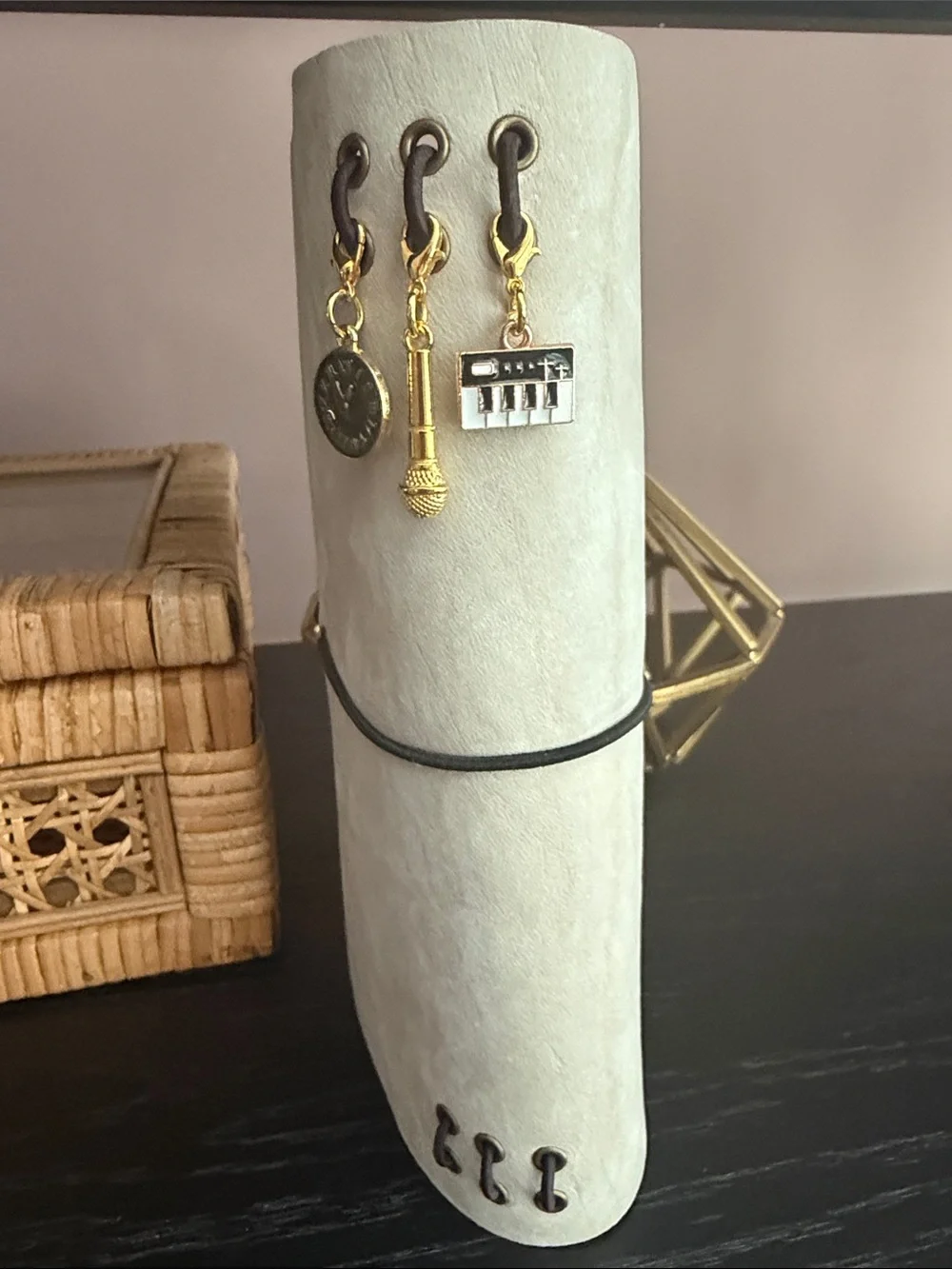 TRACE B6 Studio Edit Leather/Suede Journal in Latte with 4 charms.